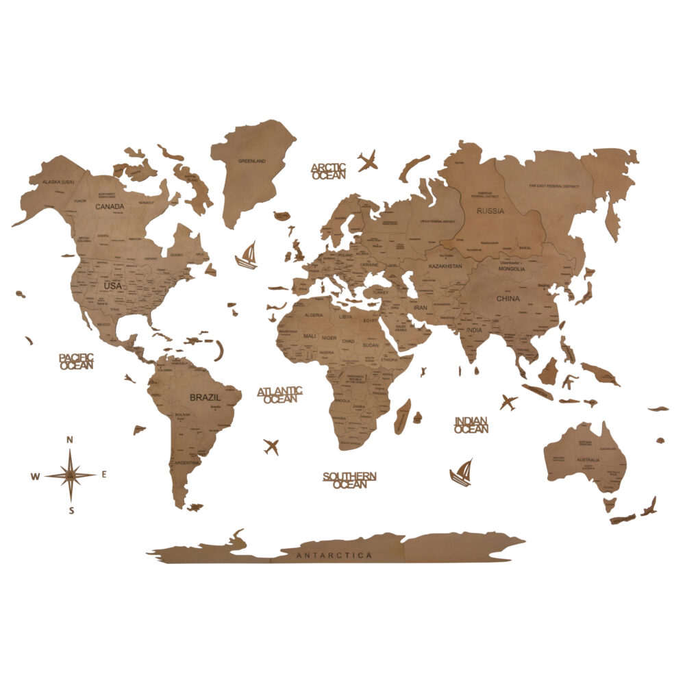 2D Wooden World Map Aurous Gold
