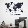 2D Wooden World Map Prussian Blue