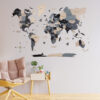 3D Wooden World Map Black and Beige 2