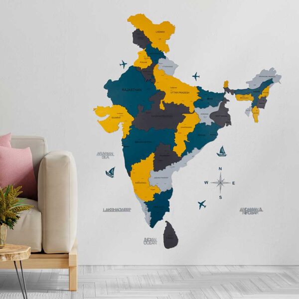 3D Wooden India Map Canary - Wooden Art Studio