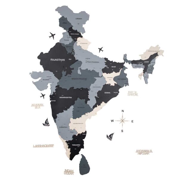 3D Wooden India Map Black and Beige