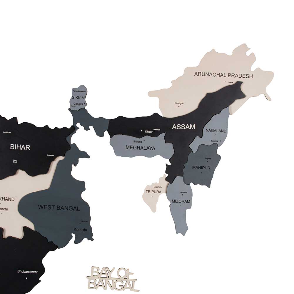 3D Wooden India Map Black and Beige