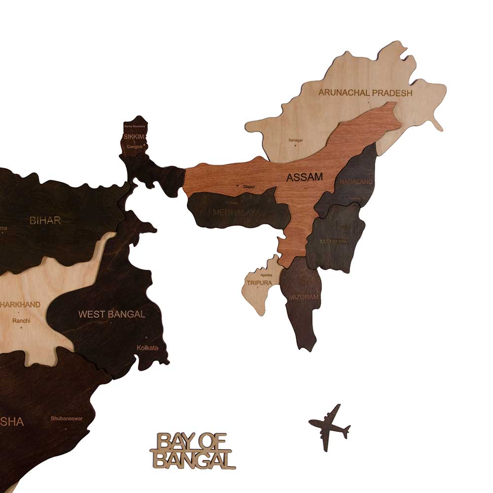 3D Wooden India Map Multicolor