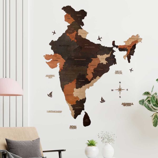 3D Wooden India Map Multicolor - Wooden Art Studio