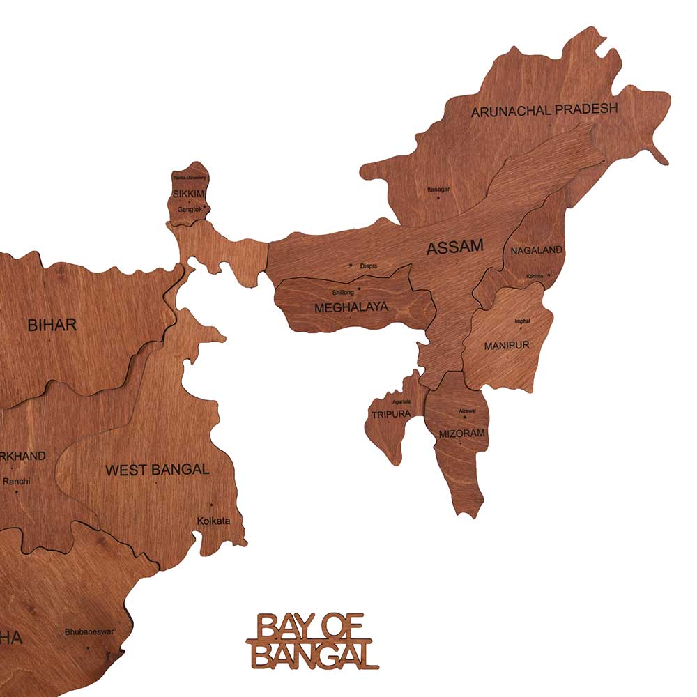 3D Wooden India Map Pecan