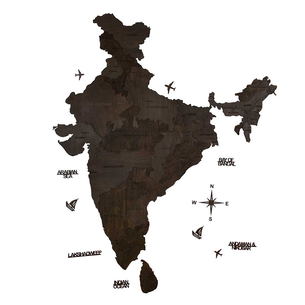 3D Wooden India Map Ebony