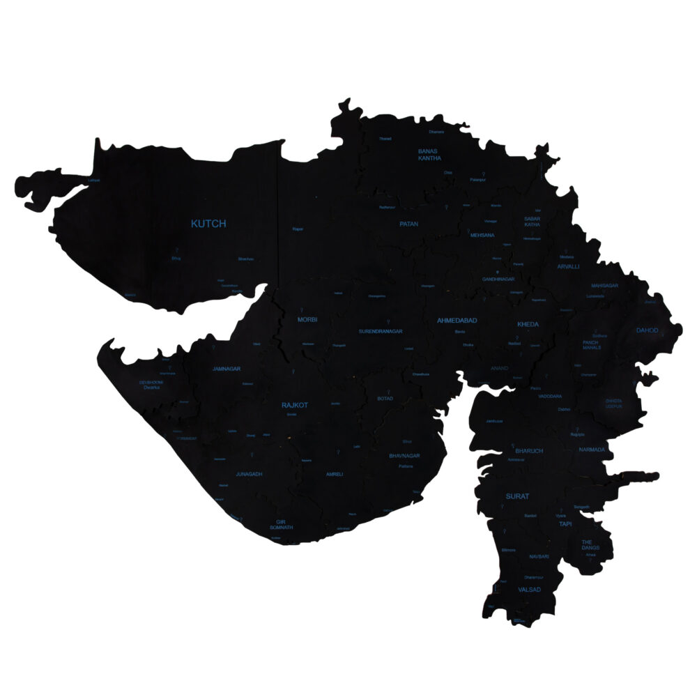 3D Wooden Gujarat map Obsidian Black