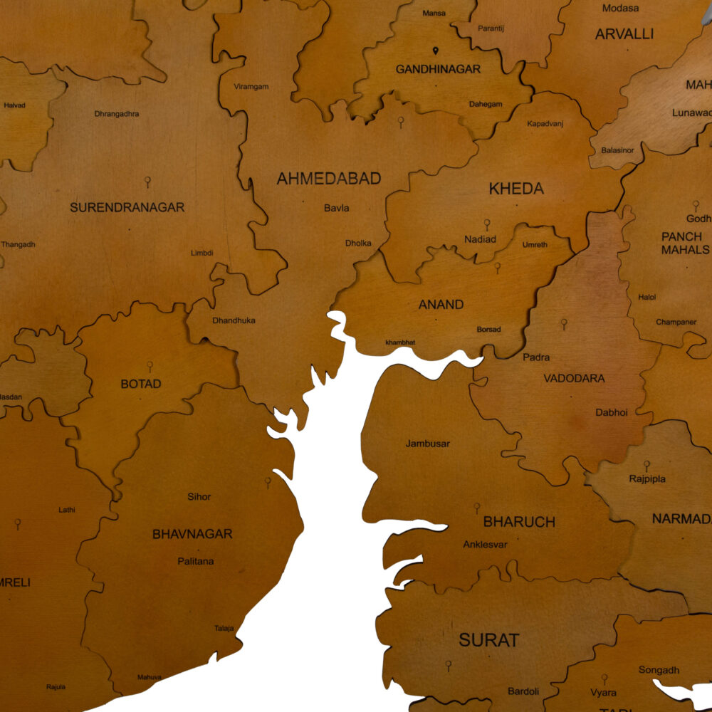 3D Wooden Gujarat map Aurous Gold
