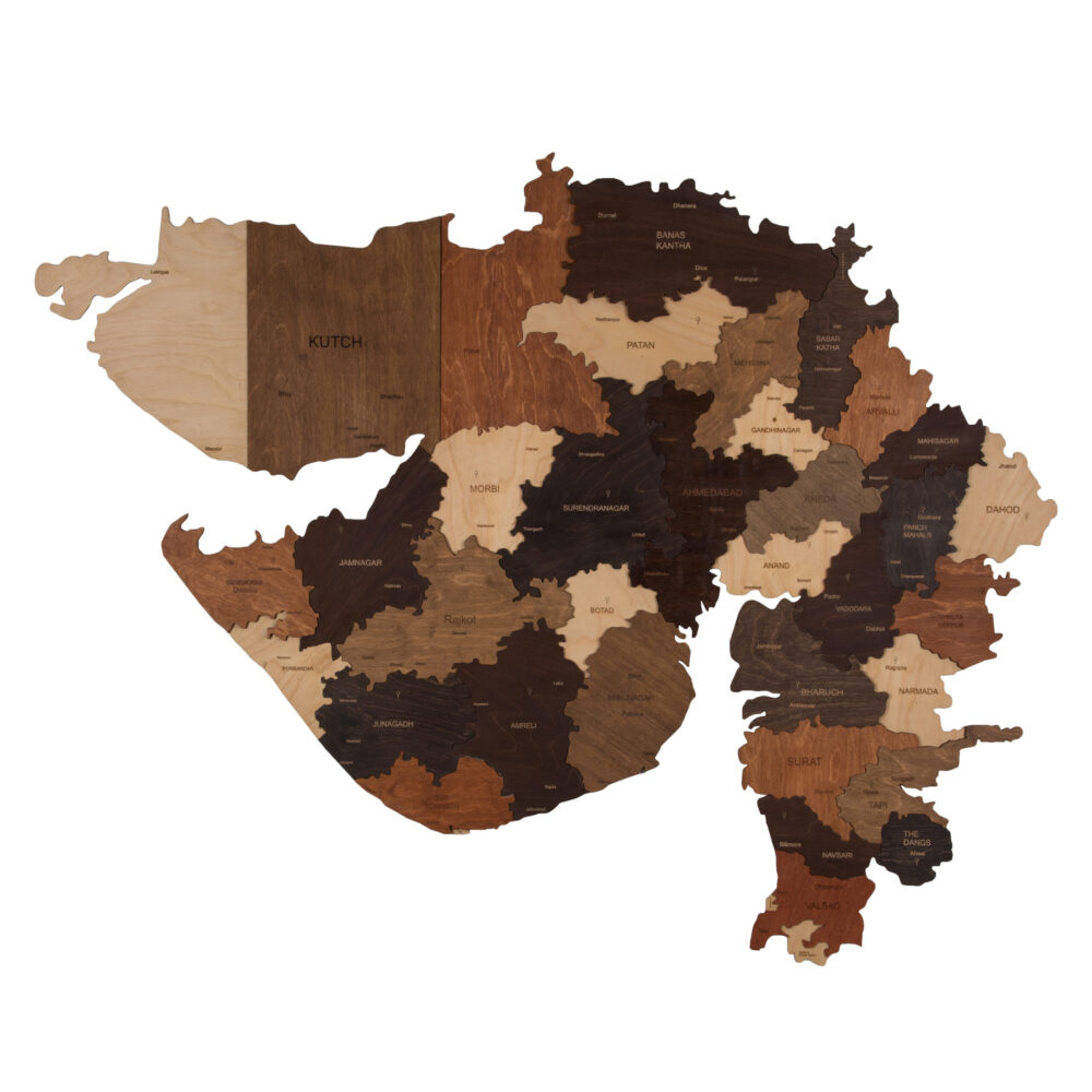 3D Wooden Gujarat map Multicolor
